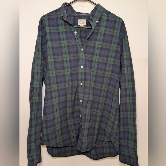 J.Crew Men’s Large Secret Wash Shirt Blackwatch Plaid Organic Cotton Preppy - Picture 3 of 7